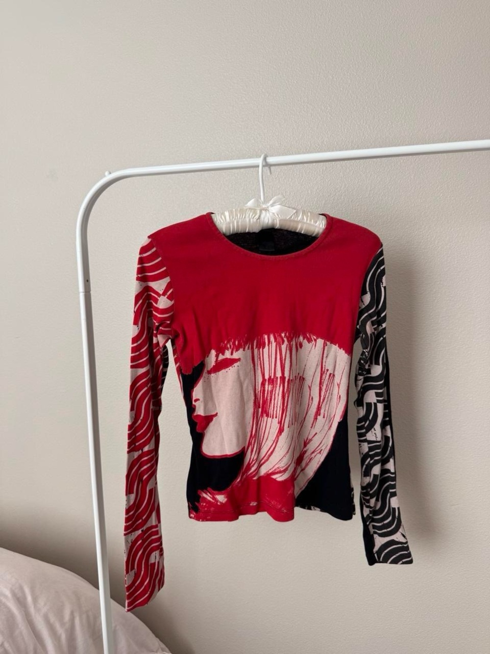 Custo Barcelona Red and Black Graphic Long Sleeve Tee